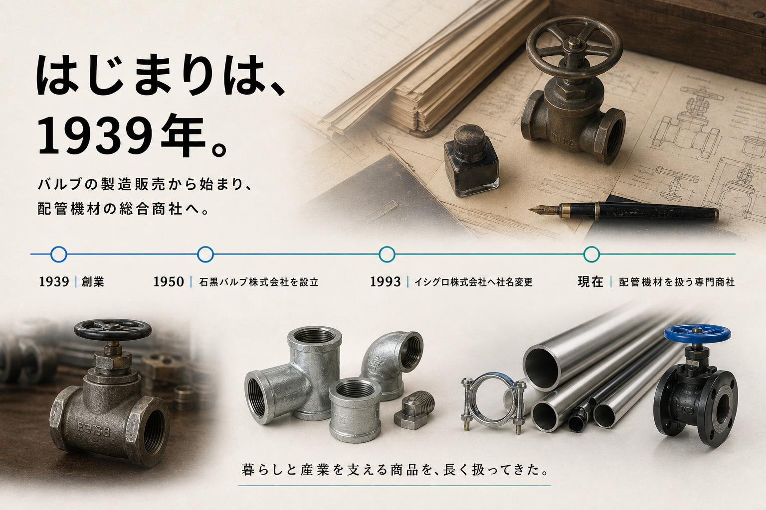 1939年創業から現在までの歩み。